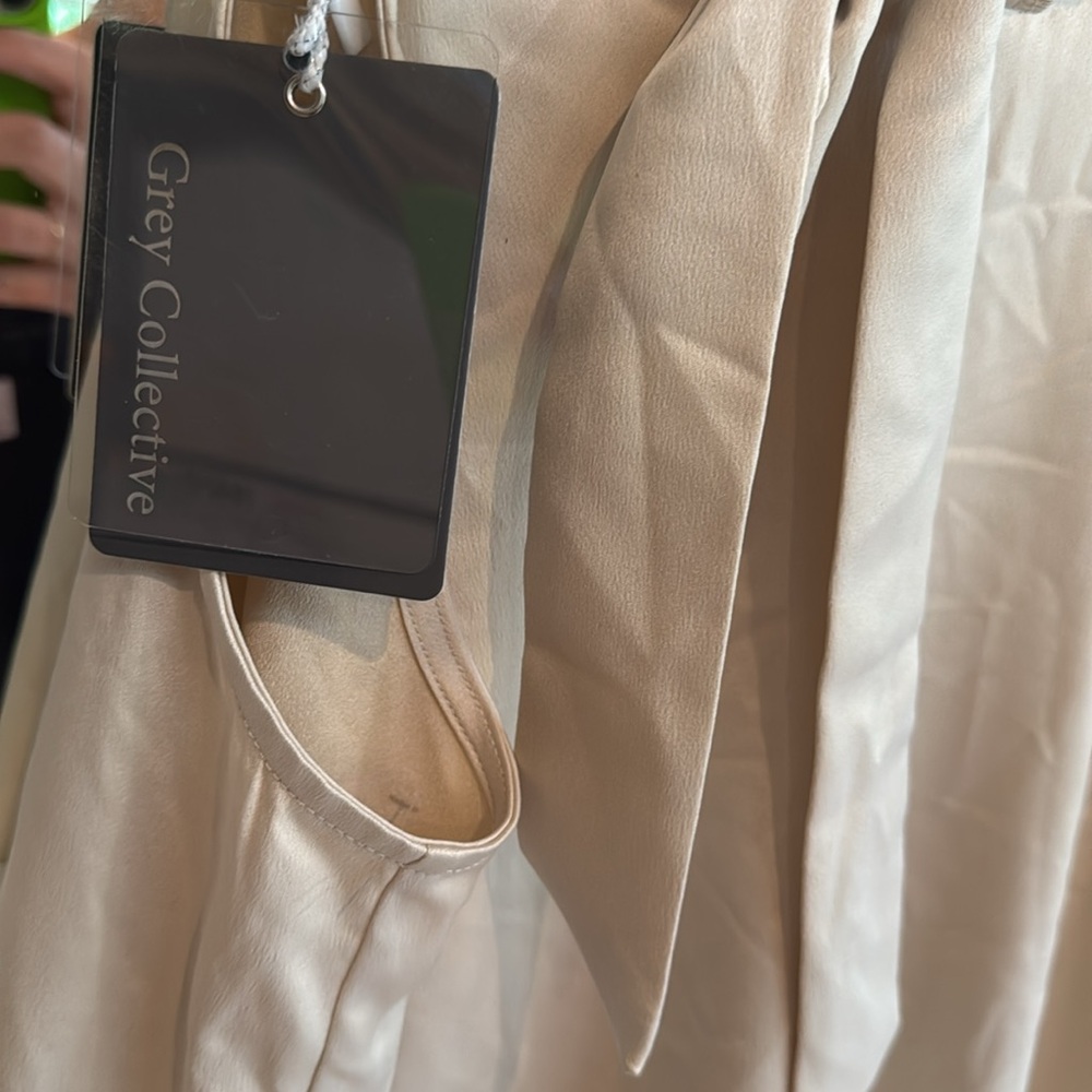 Grey Collective Beige Satin Sleeveless Blouse NWT Medium Quiet Luxury Top - Picture 2 of 5
